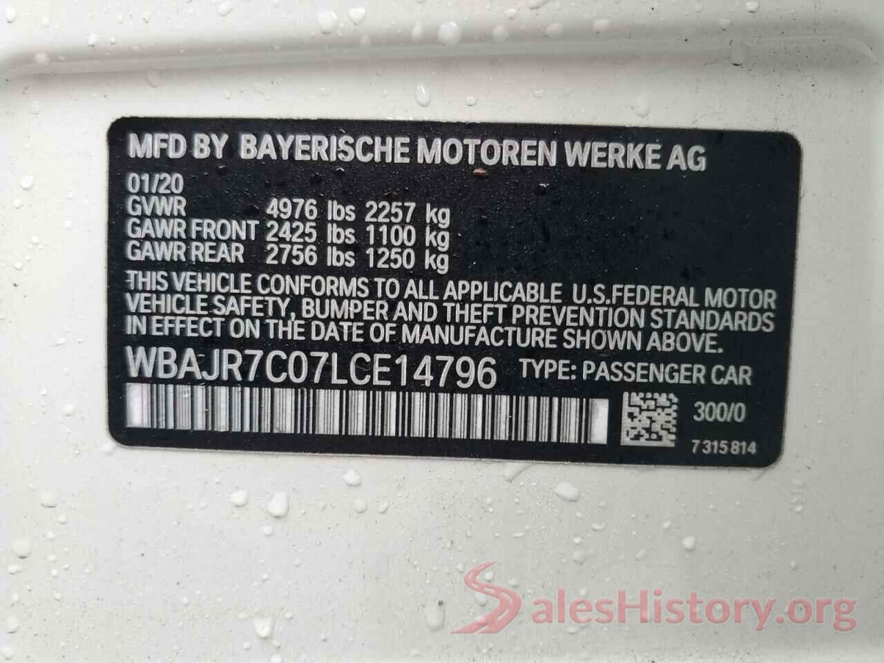 WBAJR7C07LCE14796 2020 BMW 5 SERIES