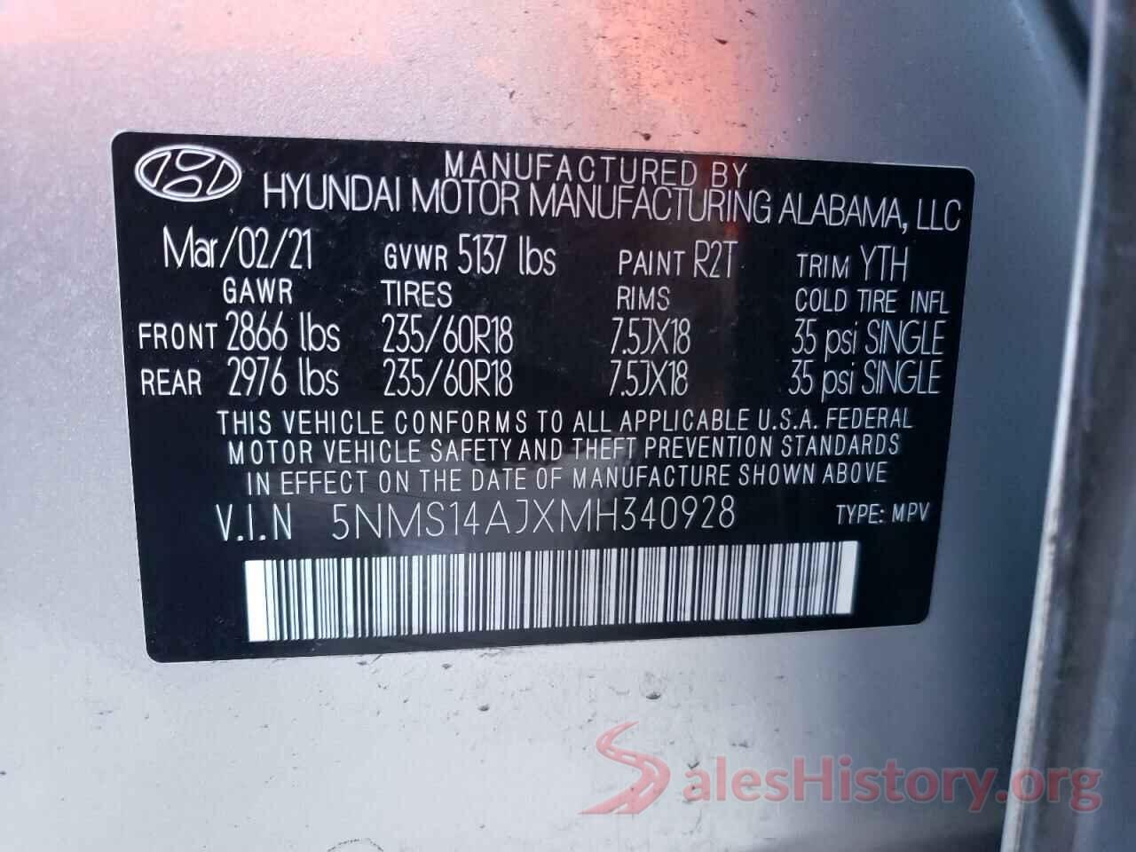 5NMS14AJXMH340928 2021 HYUNDAI SANTA FE