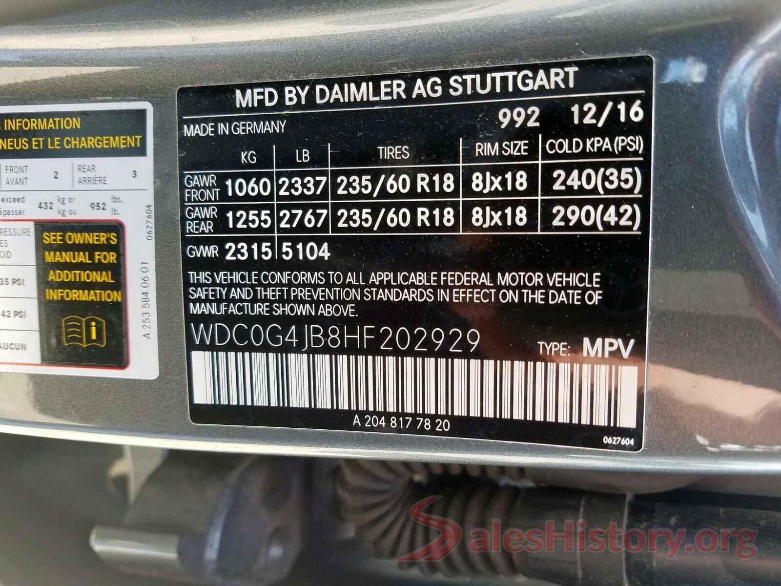 WDC0G4JB8HF202929 2017 MERCEDES-BENZ G CLASS