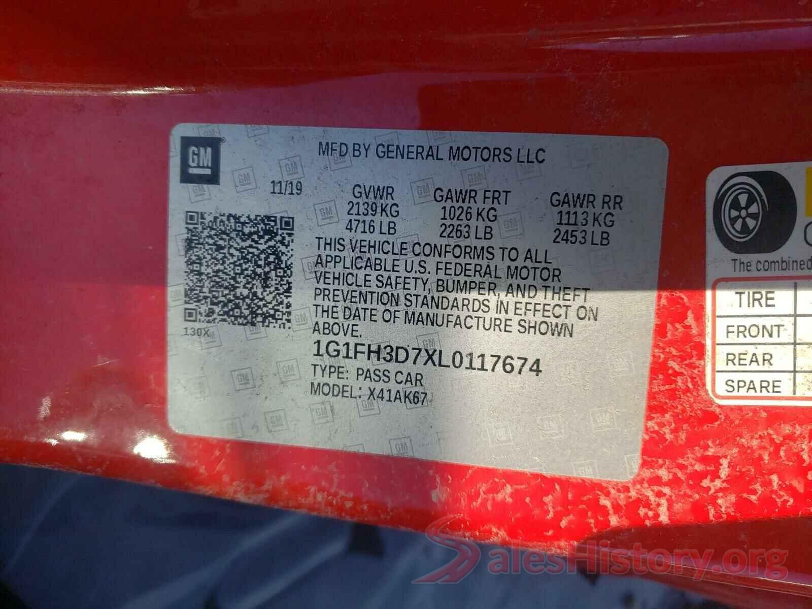 1G1FH3D7XL0117674 2020 CHEVROLET CAMARO