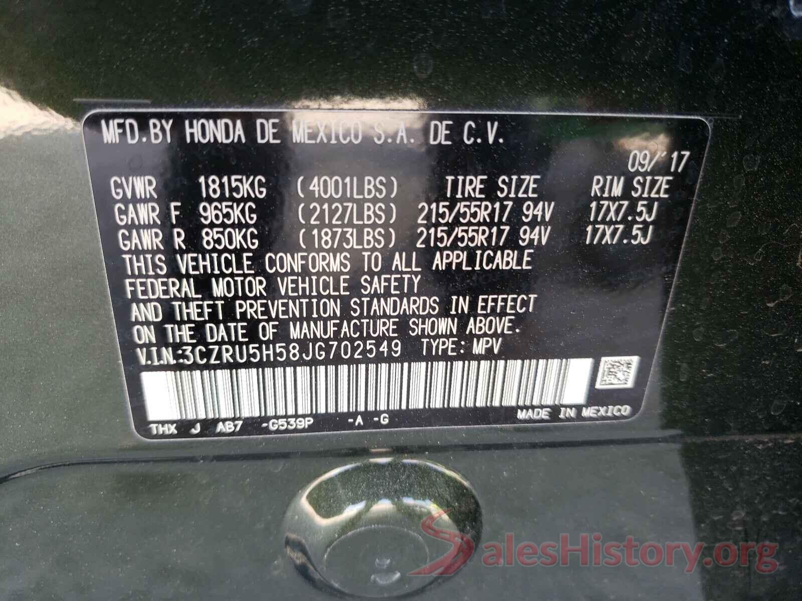 3CZRU5H58JG702549 2018 HONDA HR-V