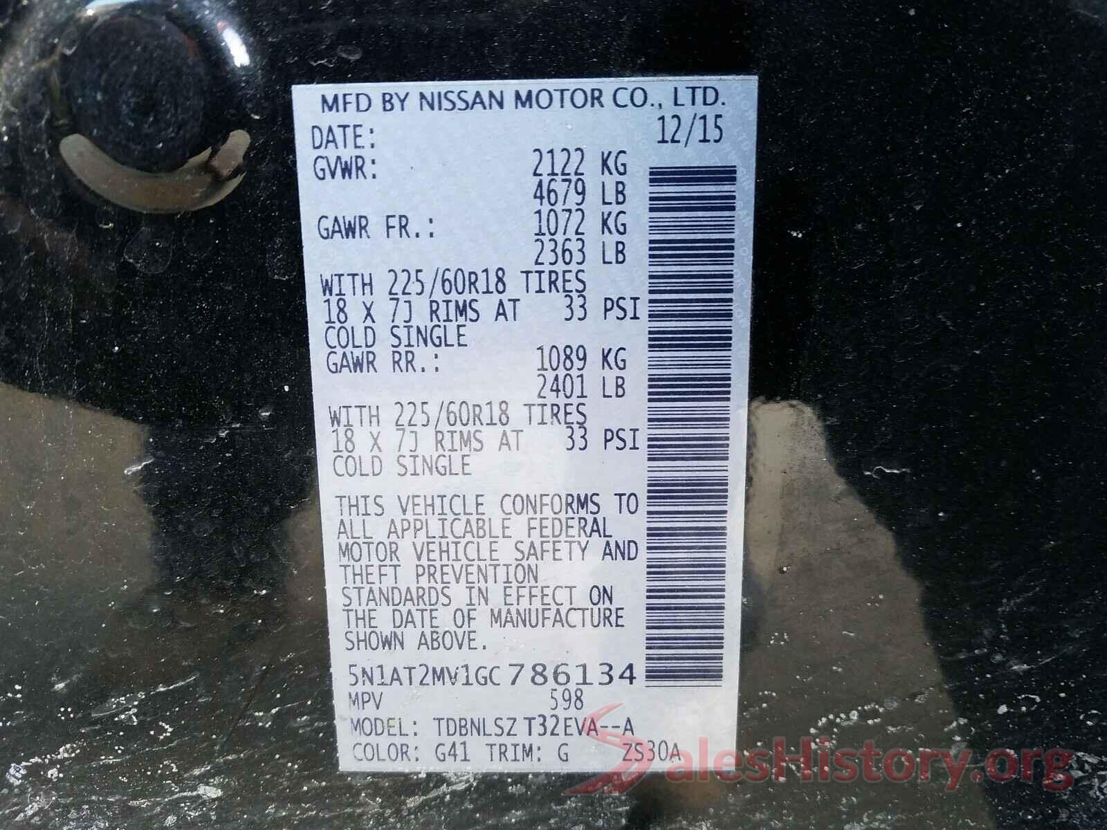 5N1AT2MV1GC786134 2016 NISSAN ROGUE