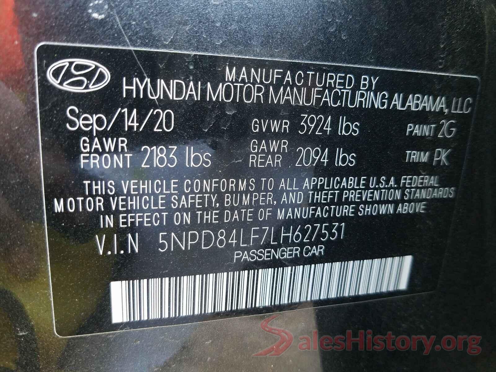 5NPD84LF7LH627531 2020 HYUNDAI ELANTRA