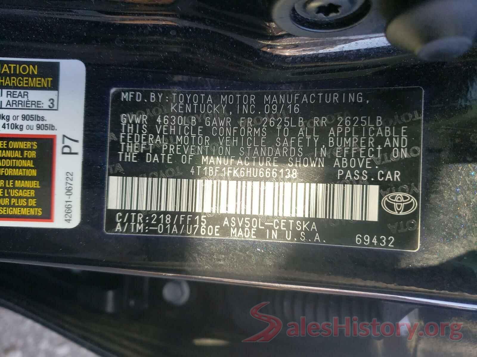 4T1BF1FK6HU666138 2017 TOYOTA CAMRY