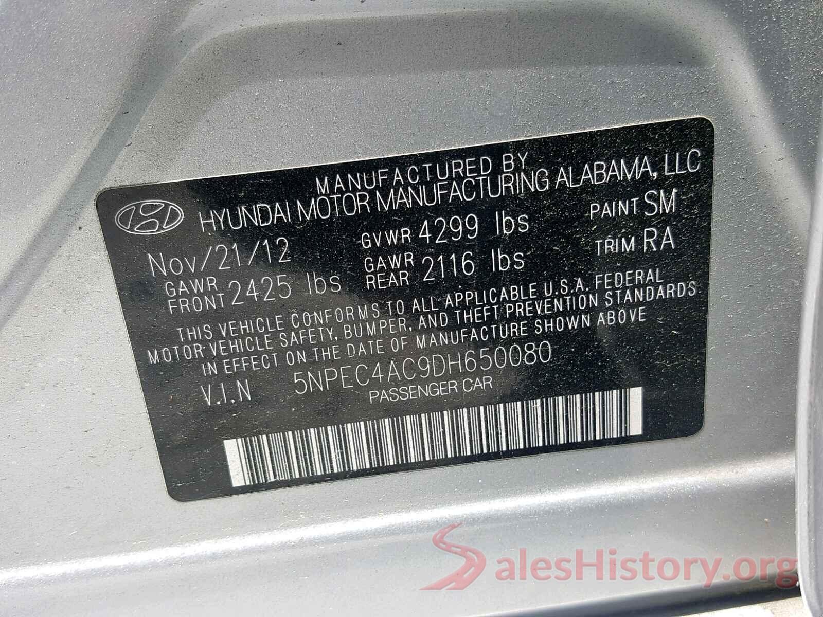 5NPEC4AC9DH650080 2013 HYUNDAI SONATA