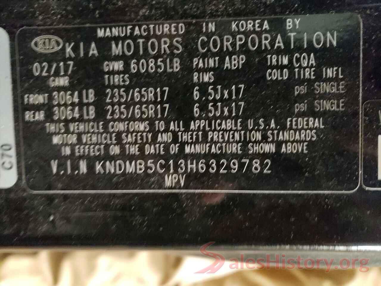 KNDMB5C13H6329782 2017 KIA SEDONA