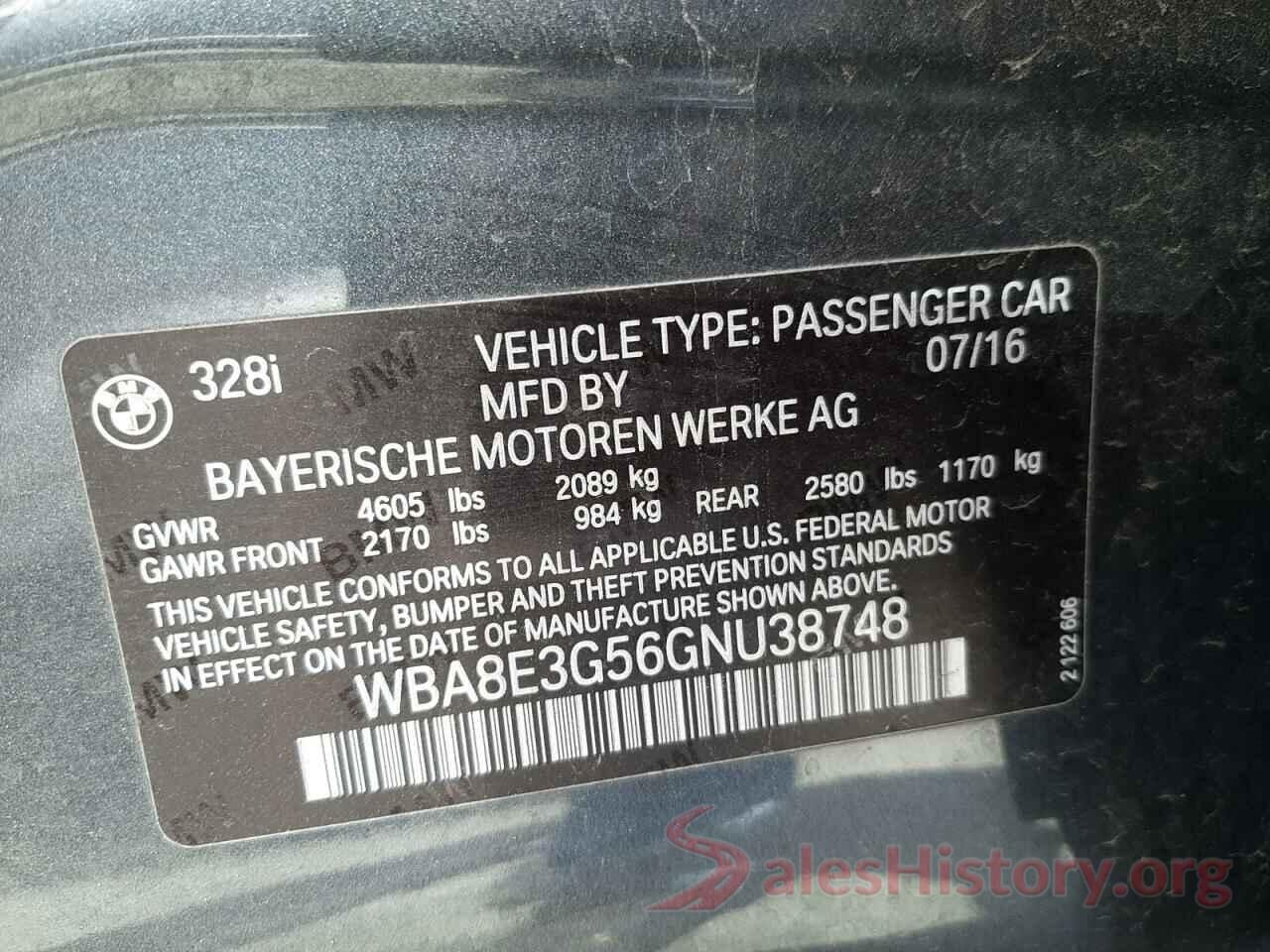 WBA8E3G56GNU38748 2016 BMW 3 SERIES