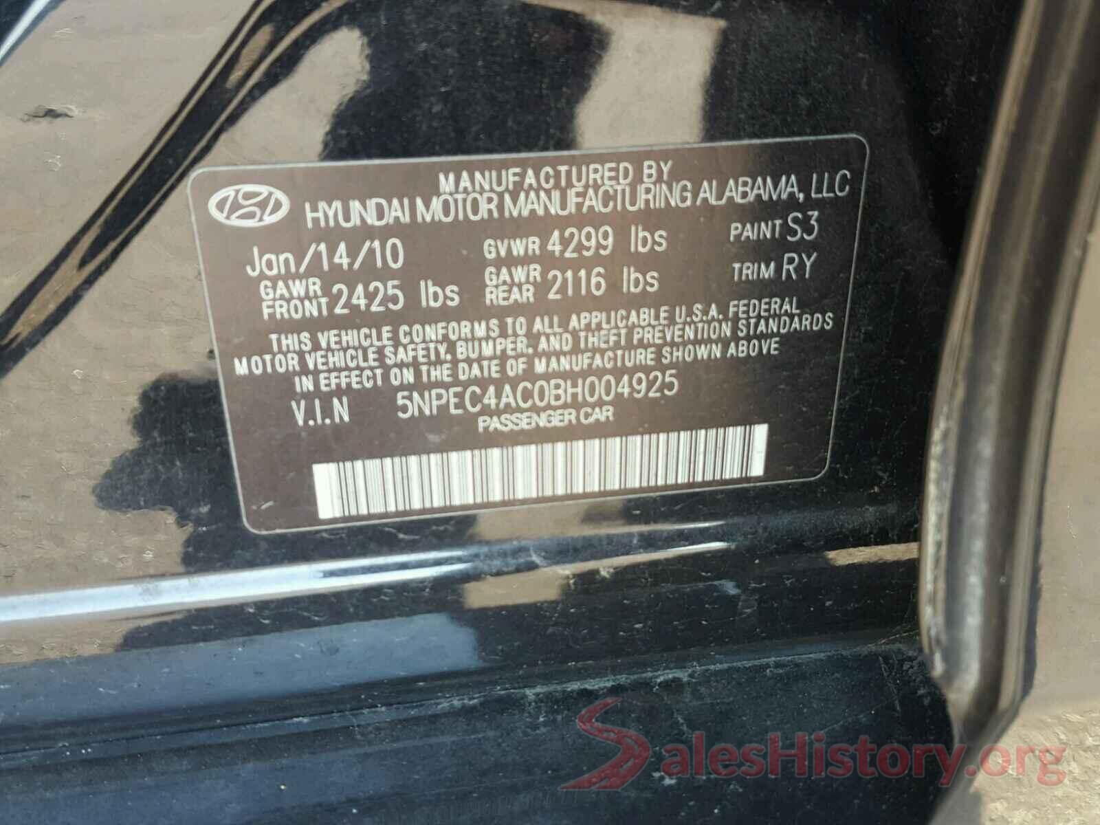 5NPEC4AC0BH004925 2011 HYUNDAI SONATA