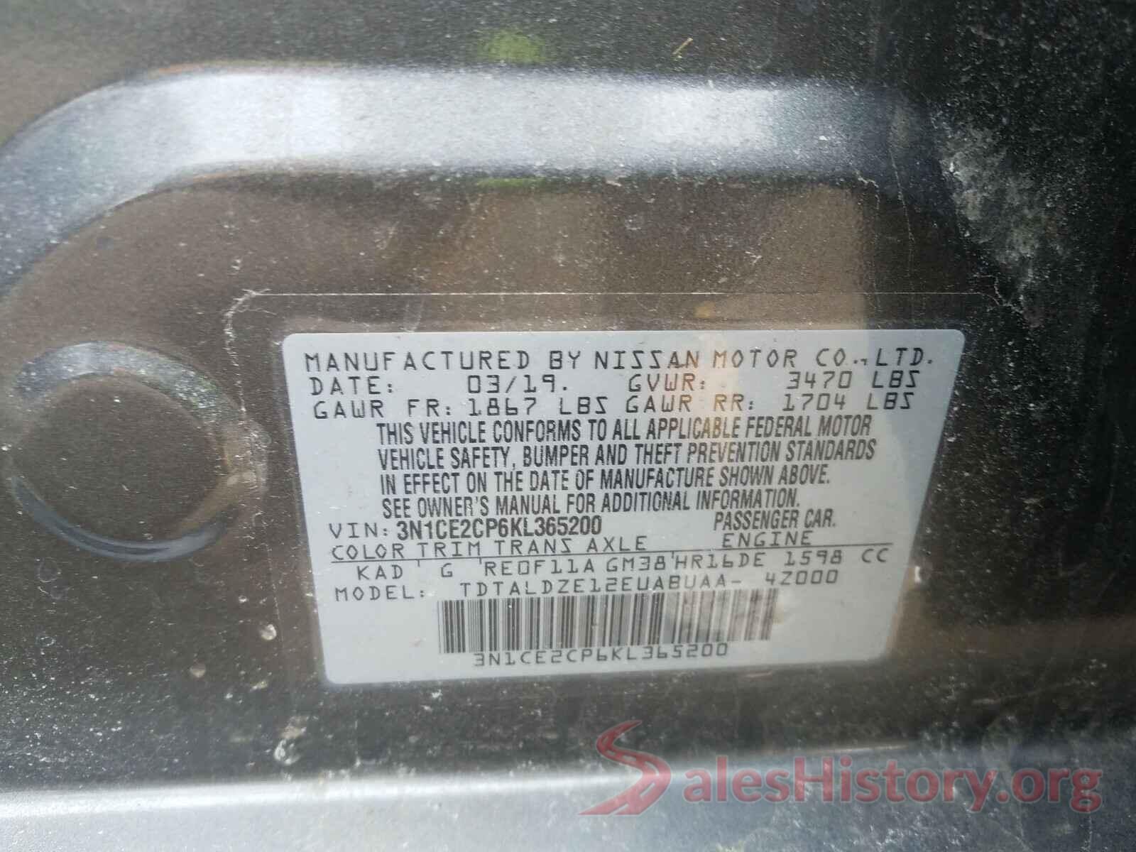 3N1CE2CP6KL365200 2019 NISSAN VERSA