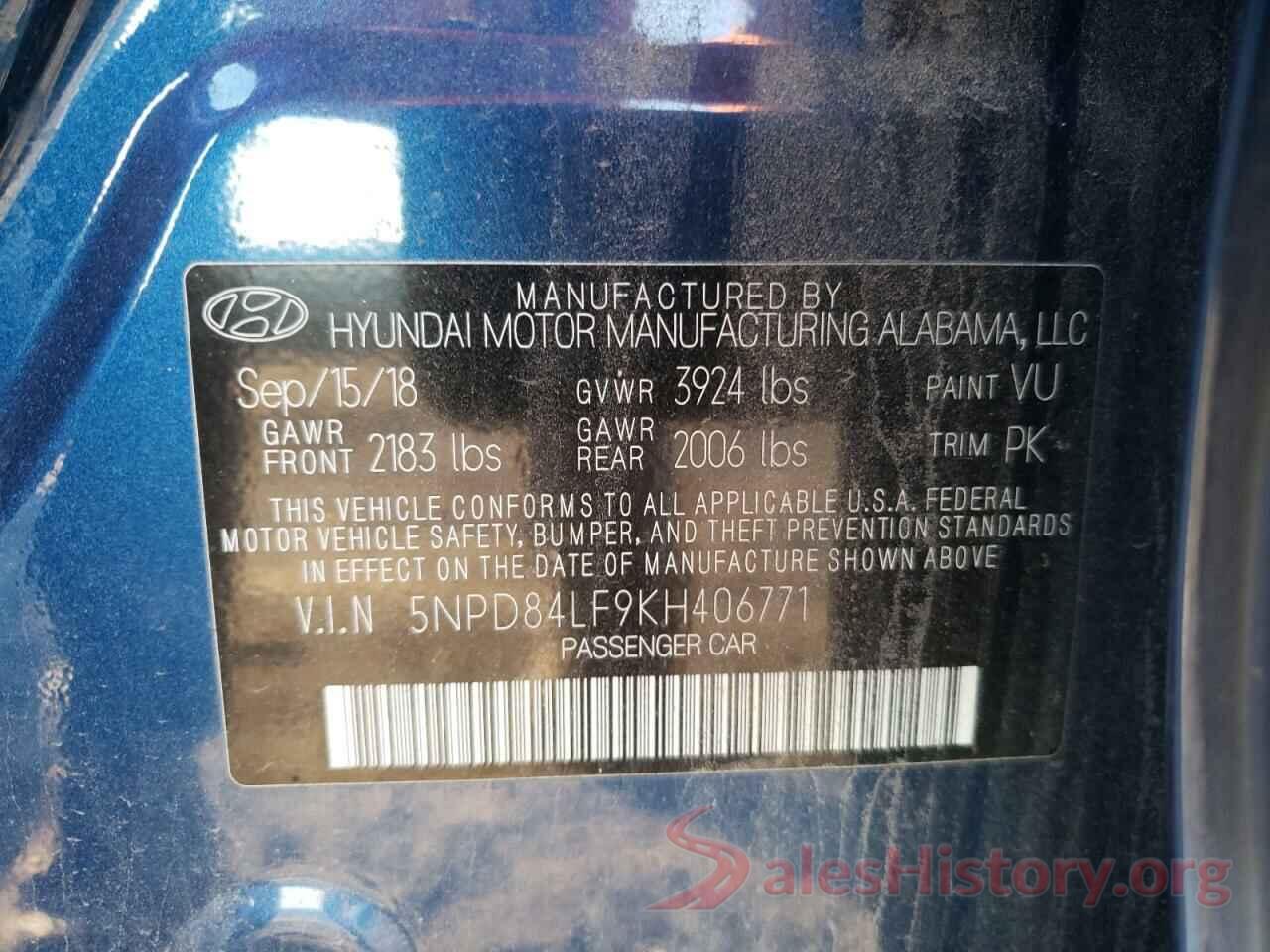 5NPD84LF9KH406771 2019 HYUNDAI ELANTRA