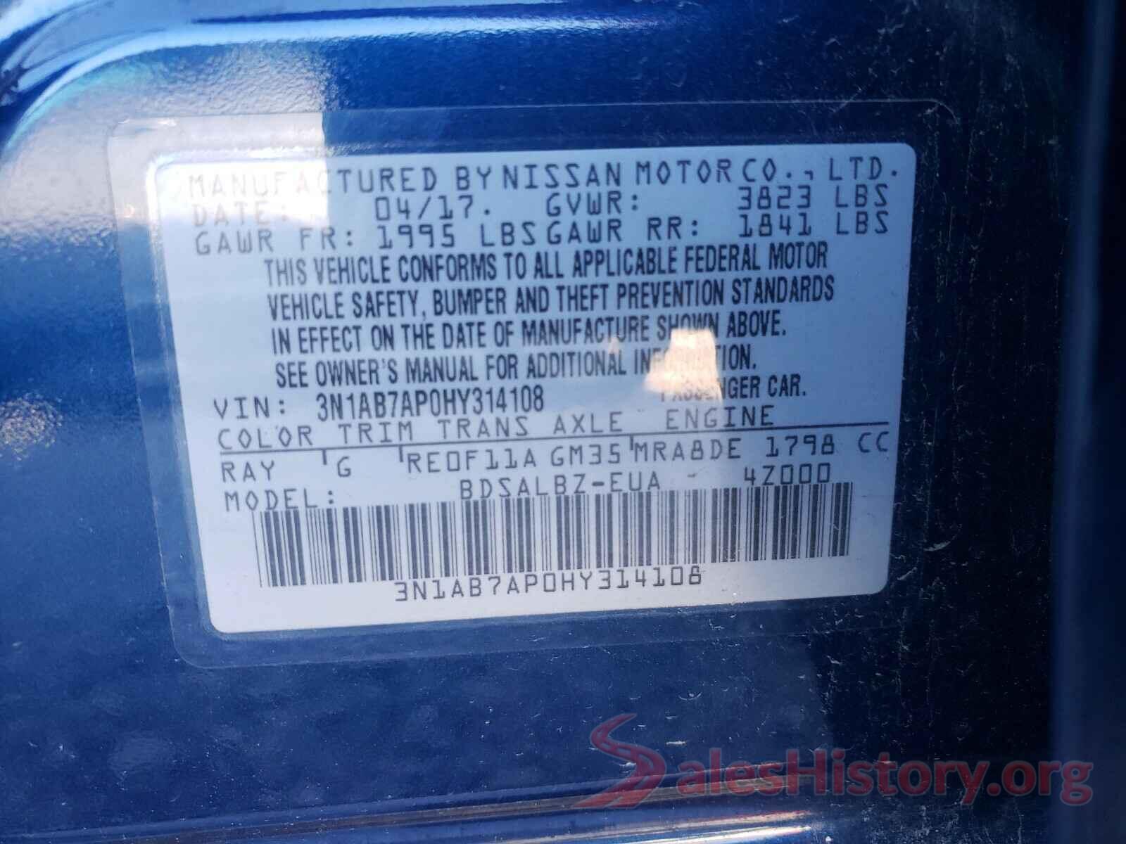 3N1AB7AP0HY314108 2017 NISSAN SENTRA