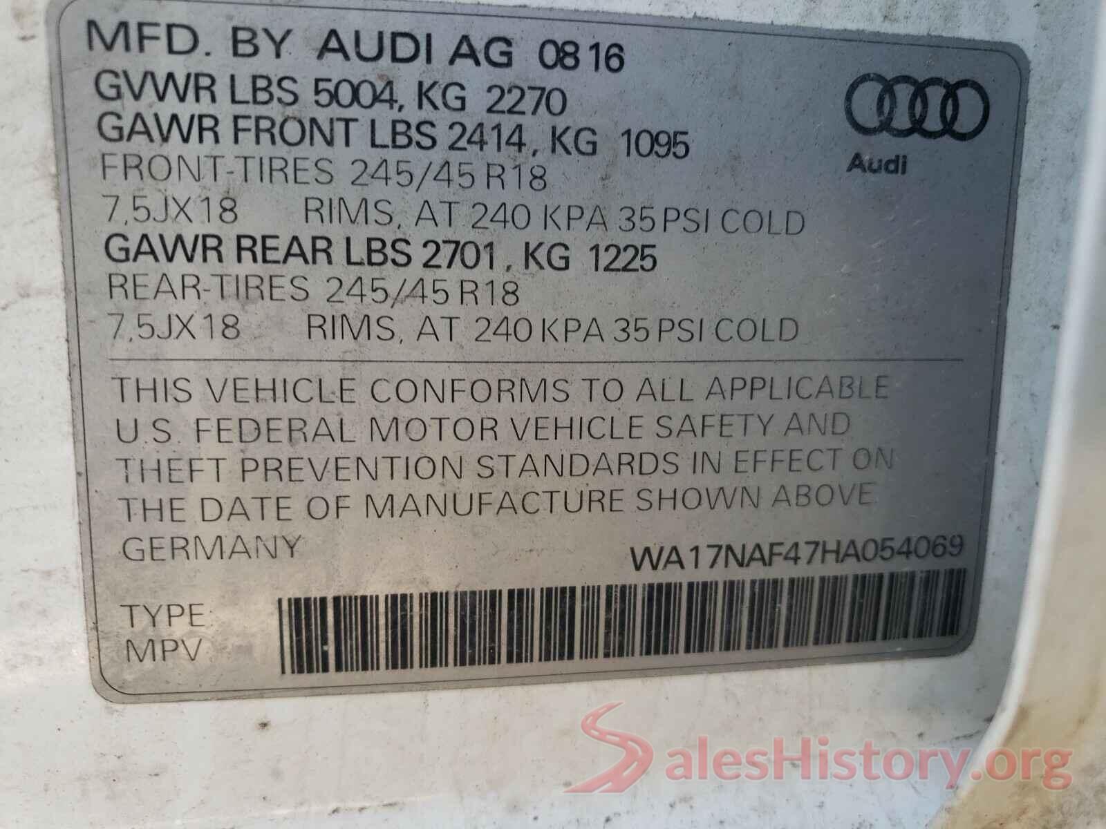 WA17NAF47HA054069 2017 AUDI A4