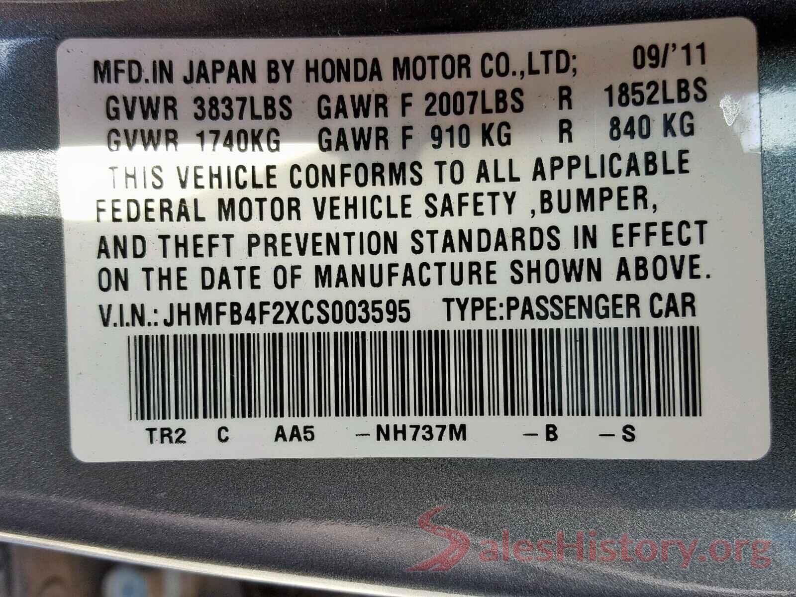 JHMFB4F2XCS003595 2012 HONDA CIVIC