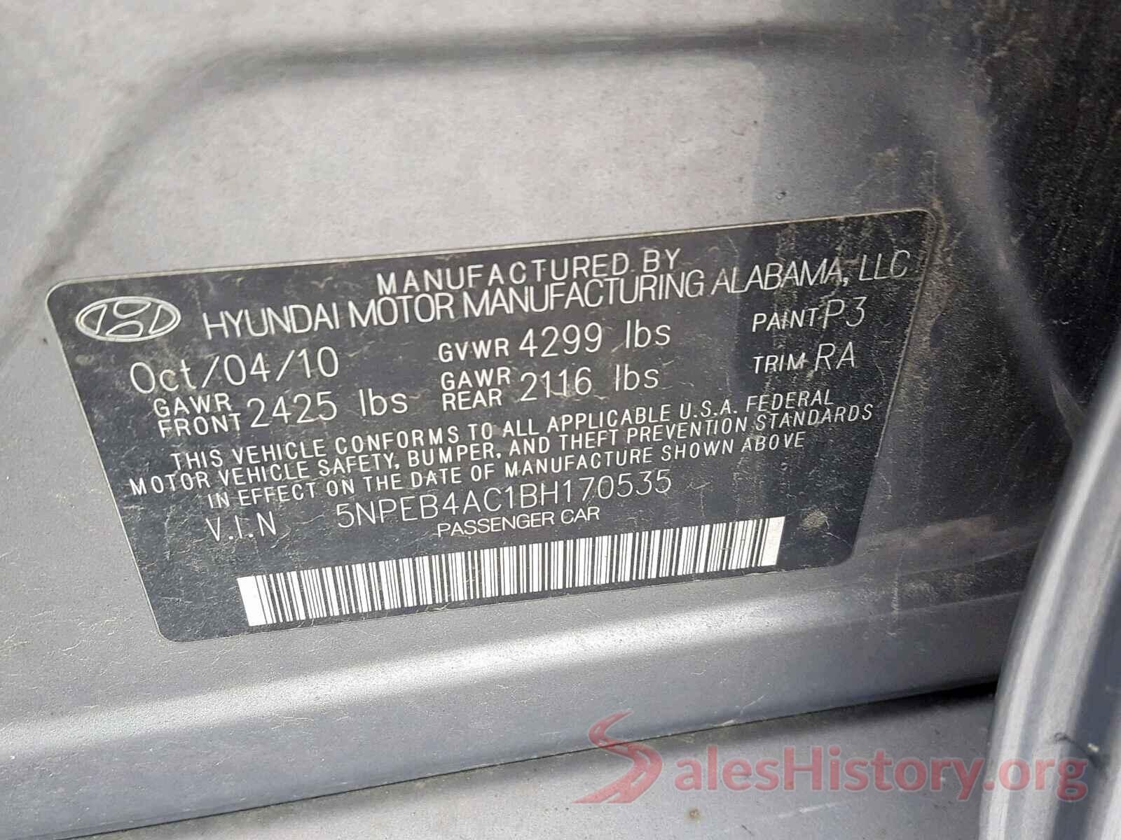 5NPEB4AC1BH170535 2011 HYUNDAI SONATA