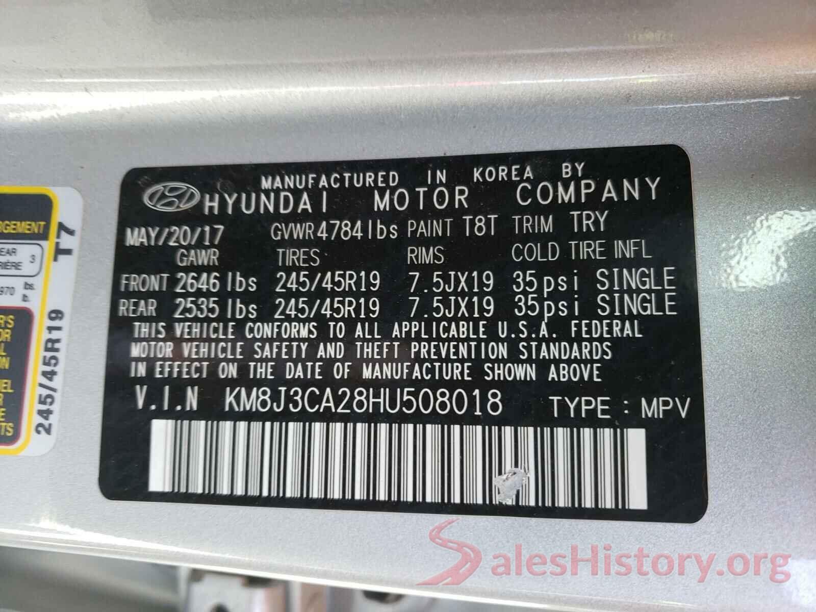 KM8J3CA28HU508018 2017 HYUNDAI TUCSON