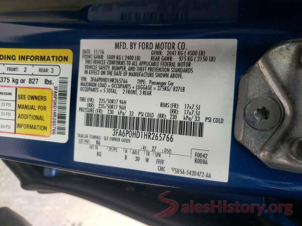 3FA6P0HD1HR265766 2017 FORD FUSION