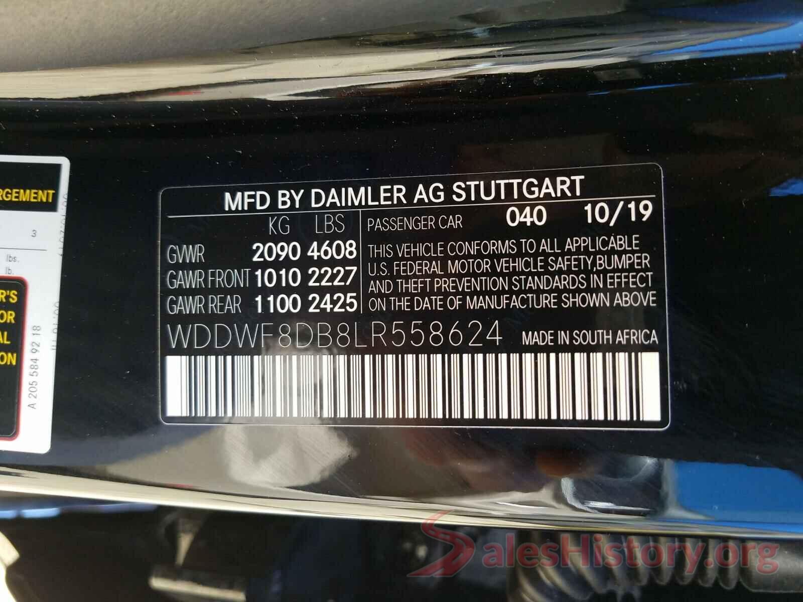 WDDWF8DB8LR558624 2020 MERCEDES-BENZ C CLASS