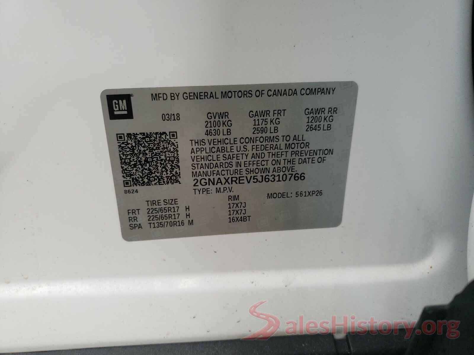 2GNAXREV5J6310766 2018 CHEVROLET EQUINOX