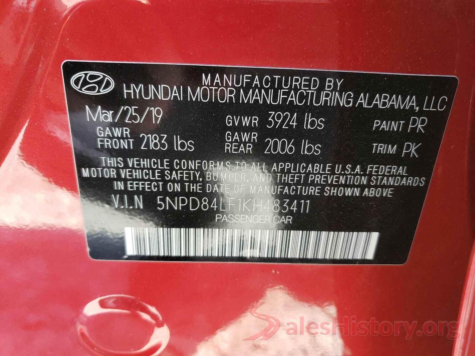 5NPD84LF1KH483411 2019 HYUNDAI ELANTRA