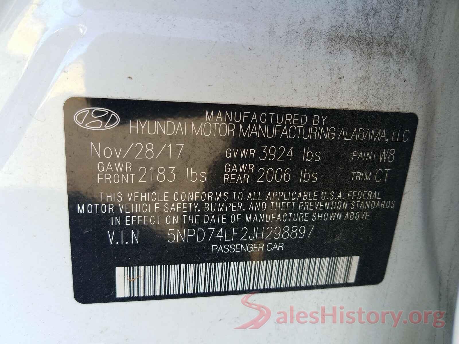 5NPD74LF2JH298897 2018 HYUNDAI ELANTRA