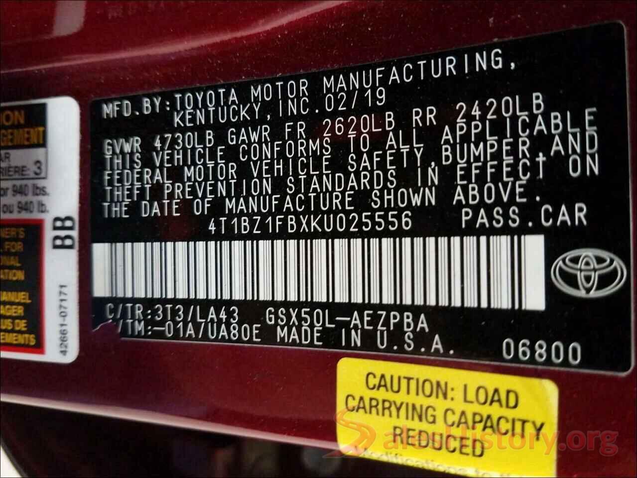 4T1BZ1FBXKU025556 2019 TOYOTA AVALON