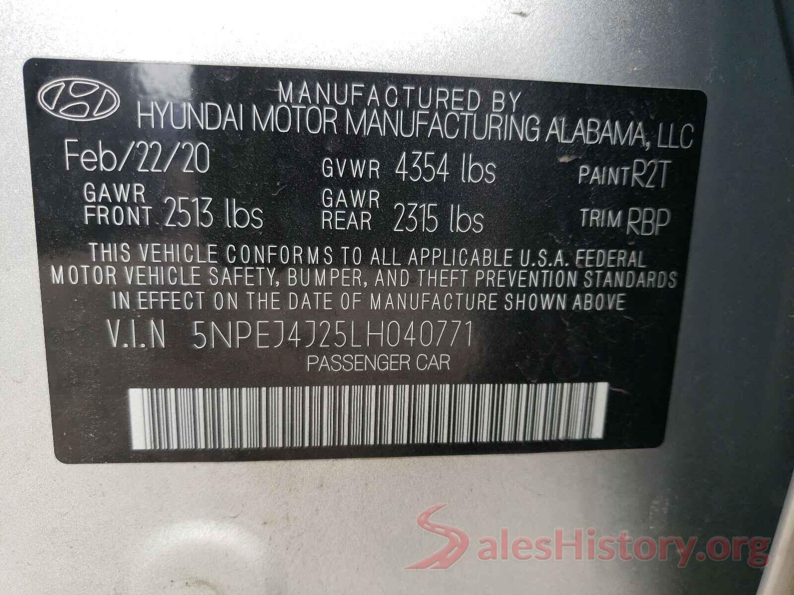 5NPEJ4J25LH040771 2020 HYUNDAI SONATA