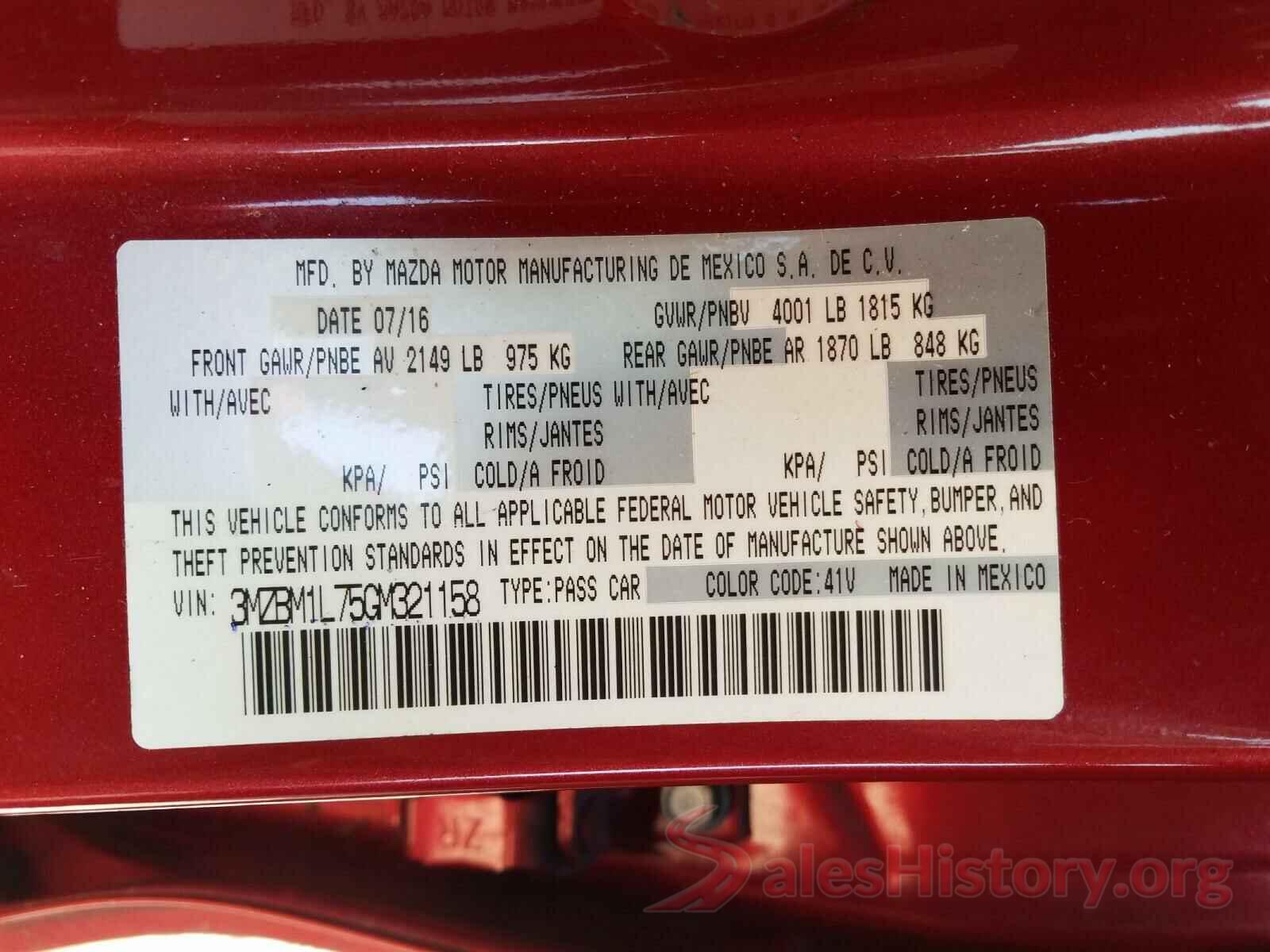 3MZBM1L75GM321158 2016 MAZDA 3