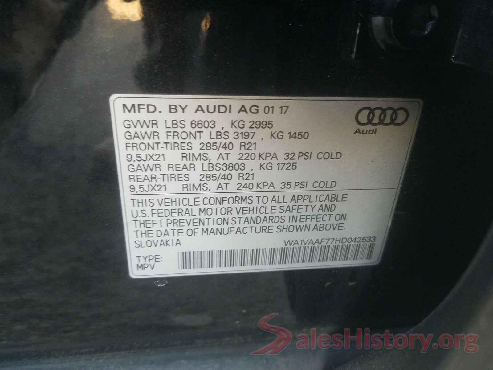 WA1VAAF77HD042533 2017 AUDI Q7