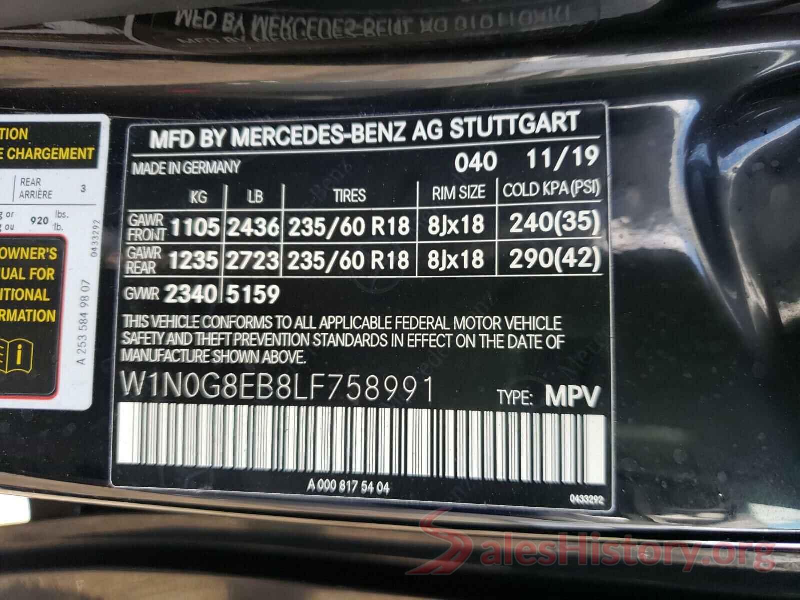 W1N0G8EB8LF758991 2020 MERCEDES-BENZ G CLASS