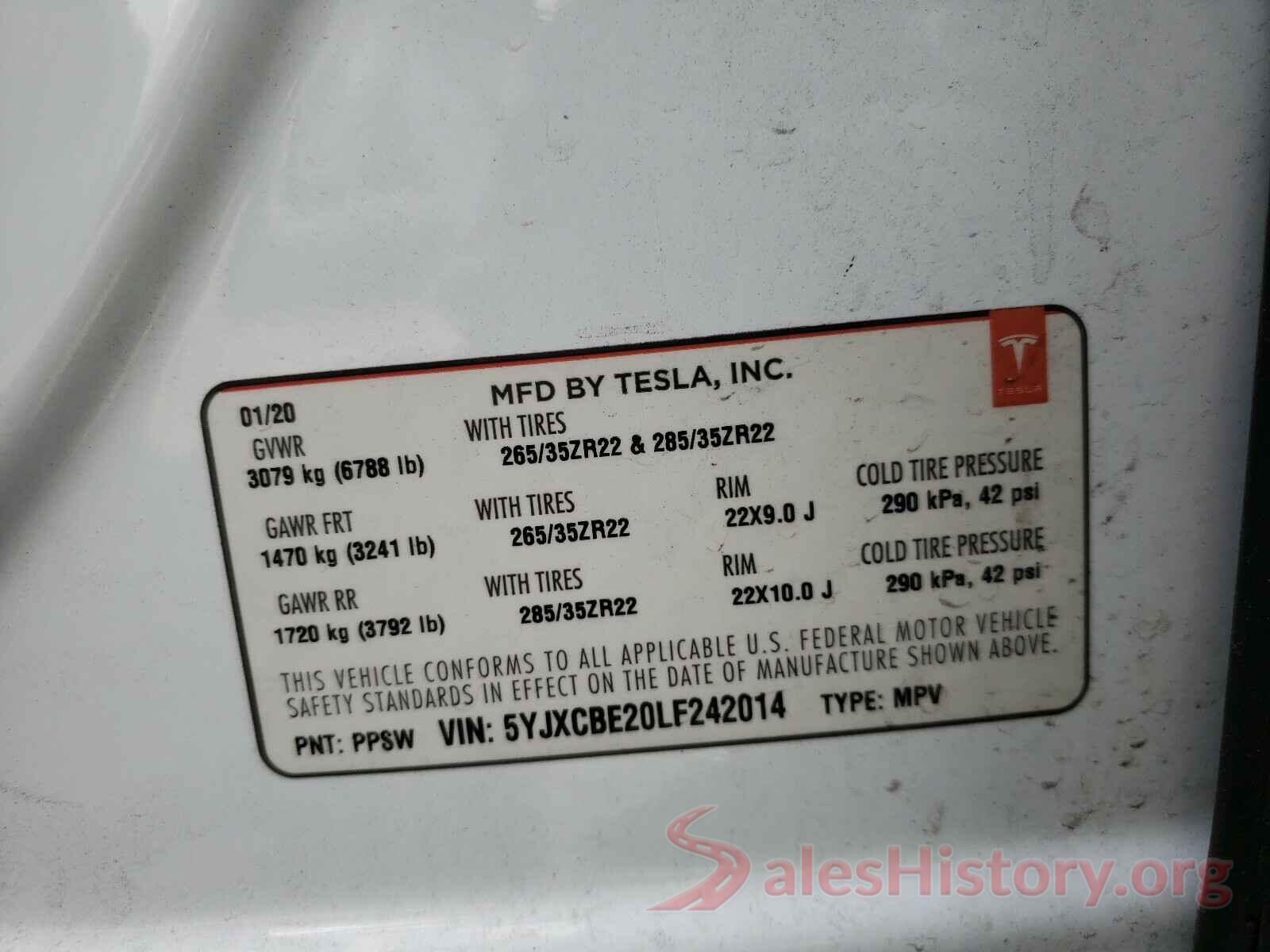 5YJXCBE20LF242014 2020 TESLA MODEL X