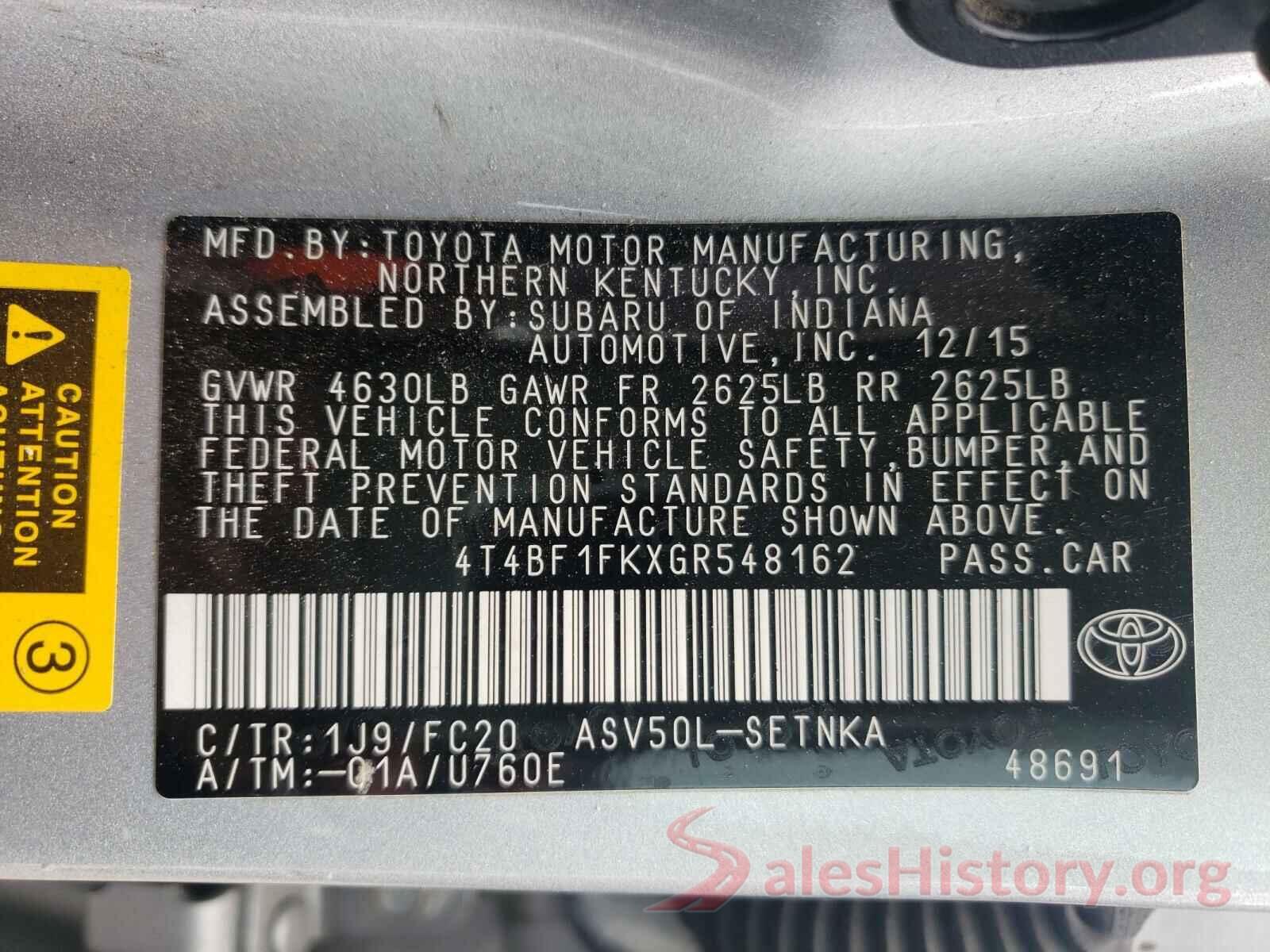 4T4BF1FKXGR548162 2016 TOYOTA CAMRY