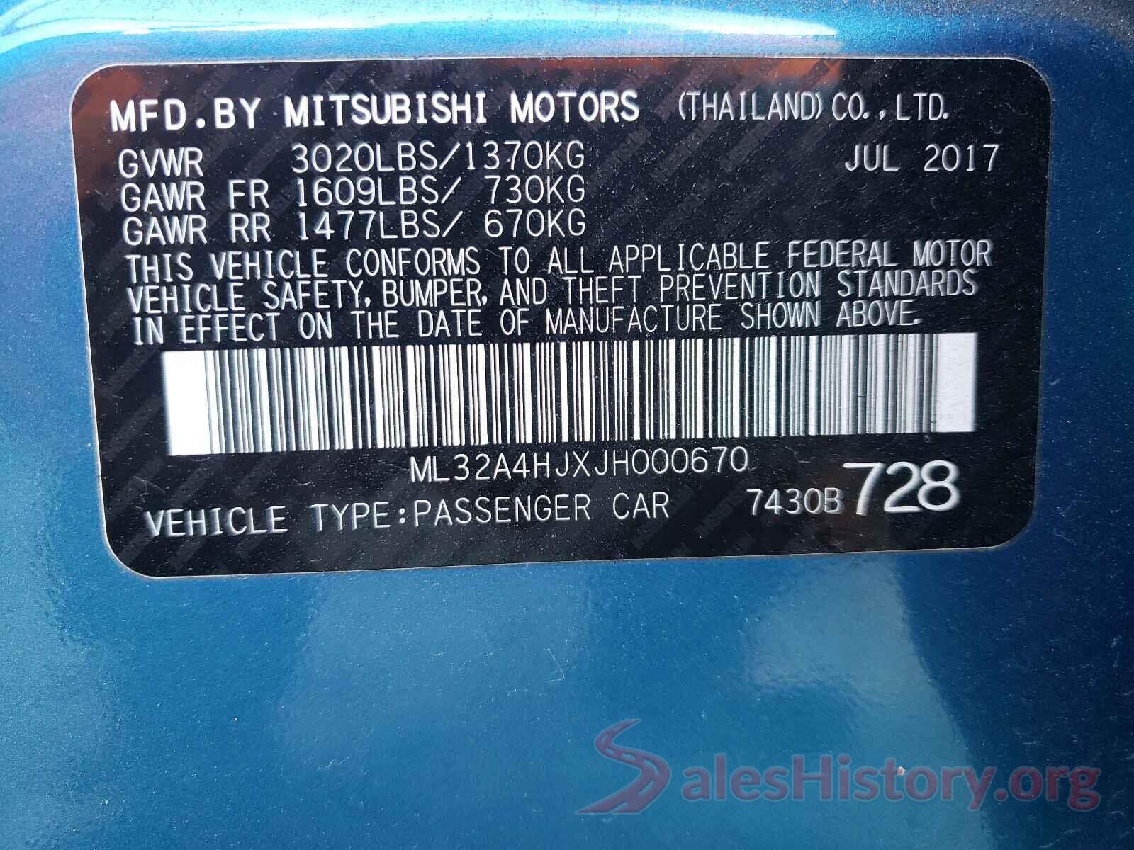 ML32A4HJXJH000670 2018 MITSUBISHI MIRAGE