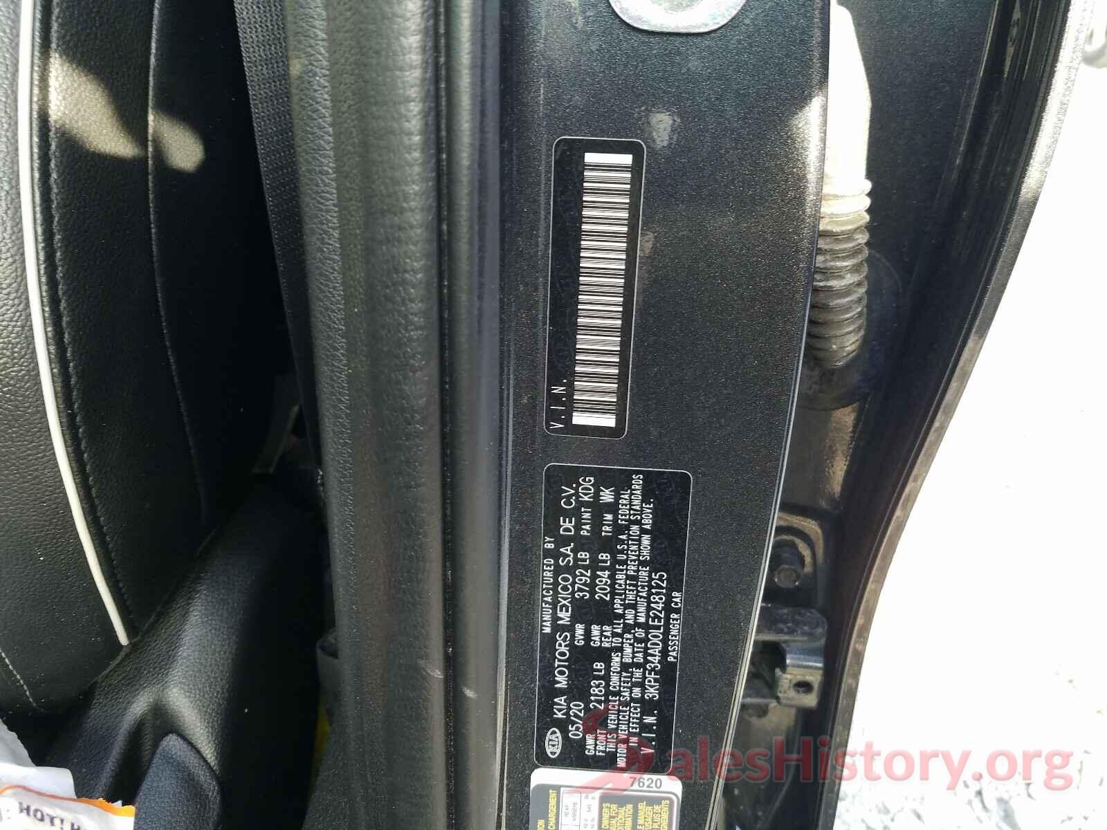 3KPF34AD0LE248125 2020 KIA FORTE