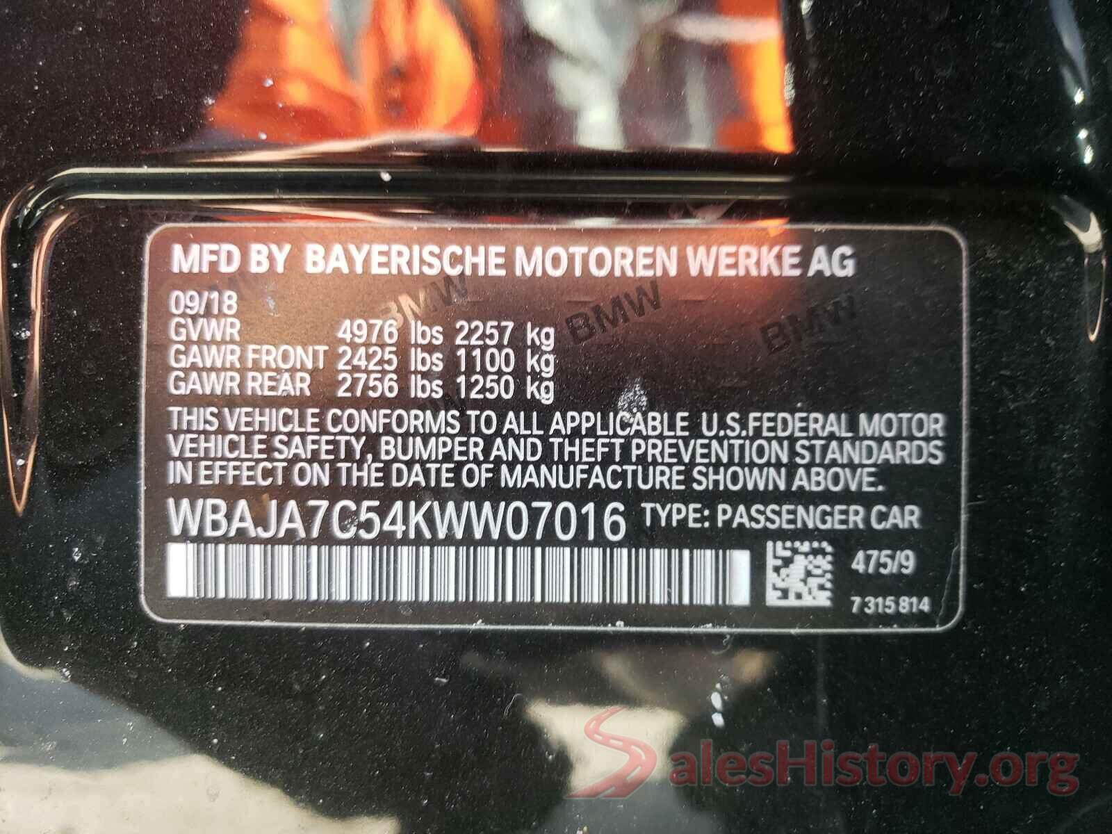 WBAJA7C54KWW07016 2019 BMW 5 SERIES