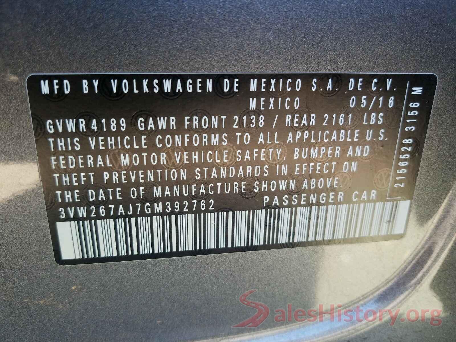 3VW267AJ7GM392762 2016 VOLKSWAGEN JETTA