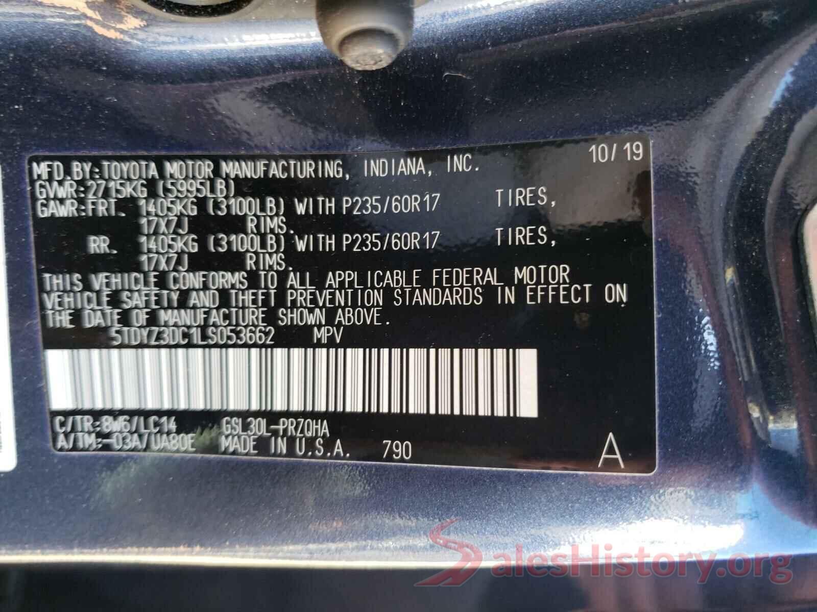 5TDYZ3DC1LS053662 2020 TOYOTA SIENNA