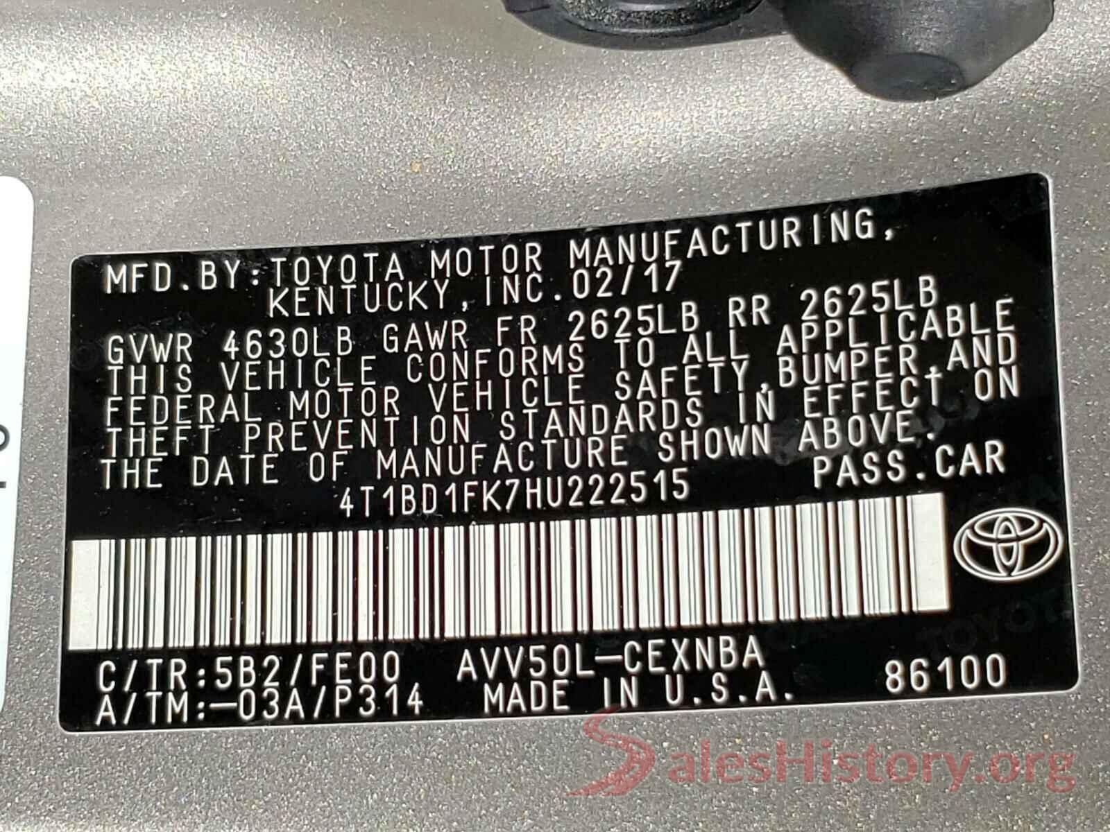 4T1BD1FK7HU222515 2017 TOYOTA CAMRY