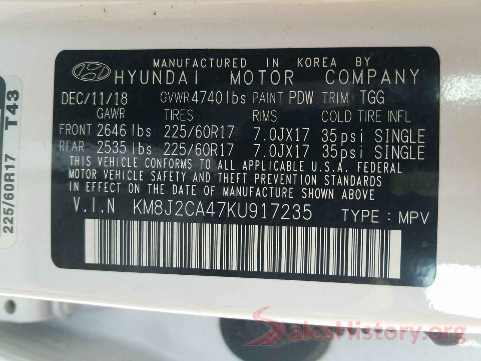 KM8J2CA47KU917235 2019 HYUNDAI TUCSON