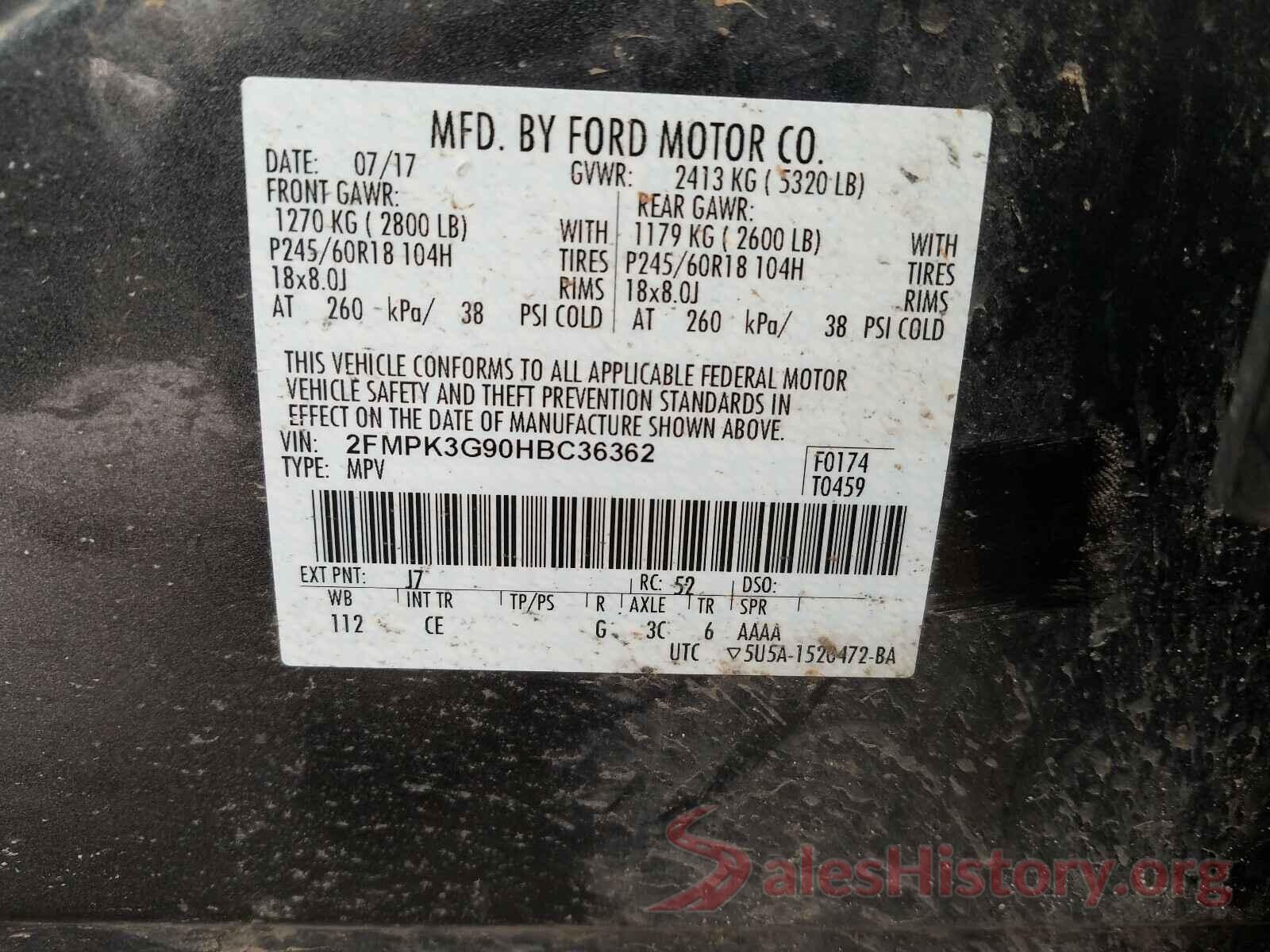 2FMPK3G90HBC36362 2017 FORD EDGE