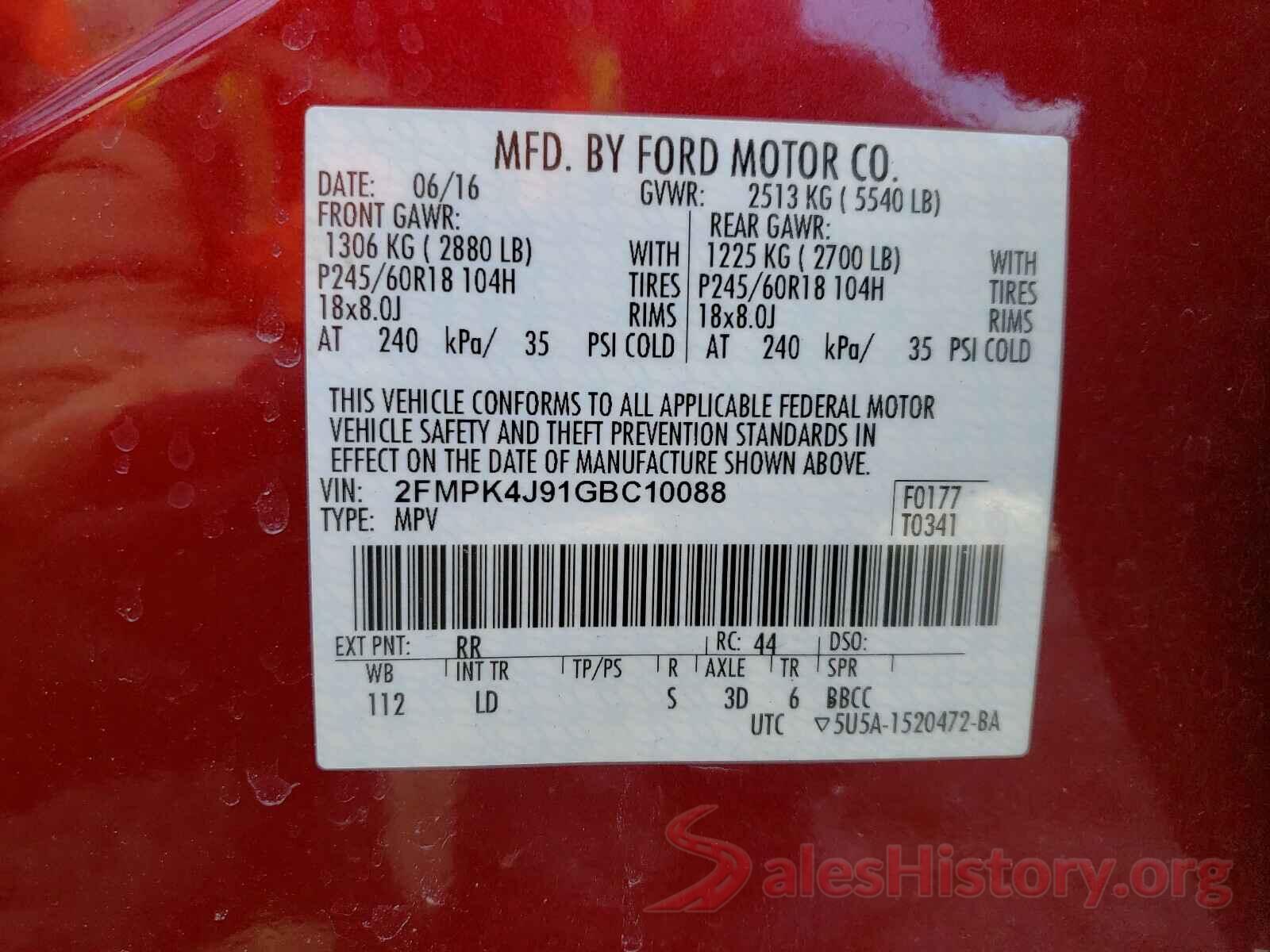 2FMPK4J91GBC10088 2016 FORD EDGE