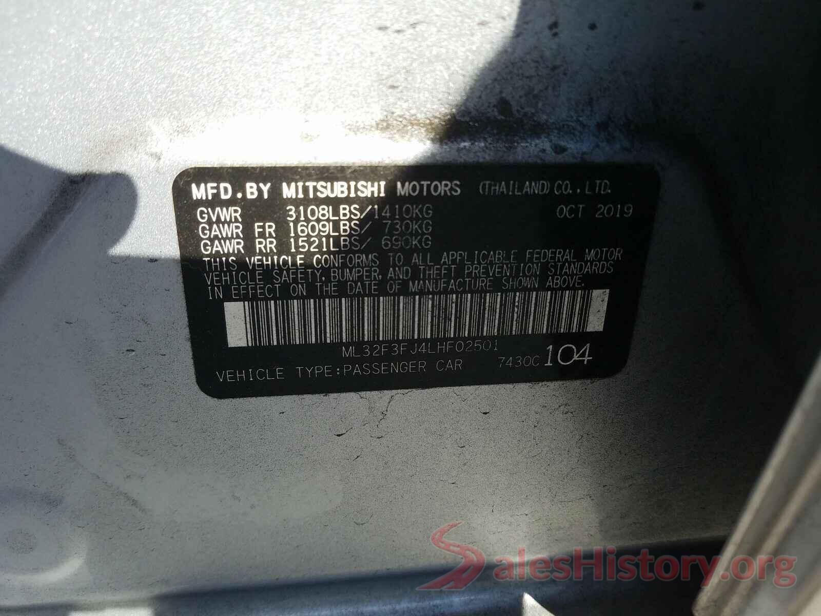 ML32F3FJ4LHF02501 2020 MITSUBISHI MIRAGE