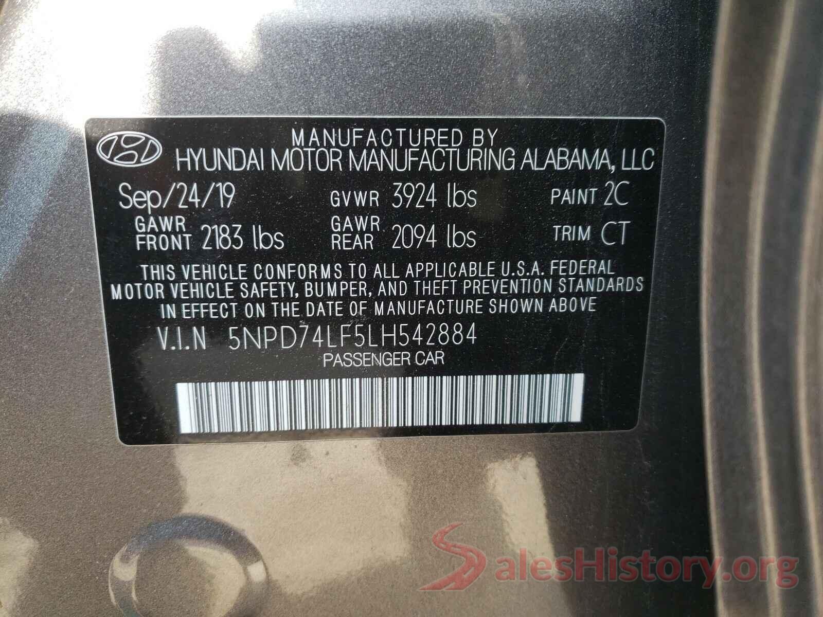 5NPD74LF5LH542884 2020 HYUNDAI ELANTRA