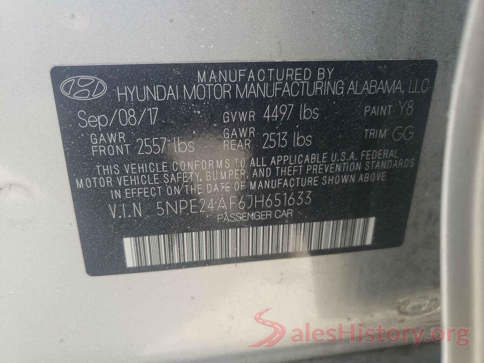 5NPE24AF6JH651633 2018 HYUNDAI SONATA