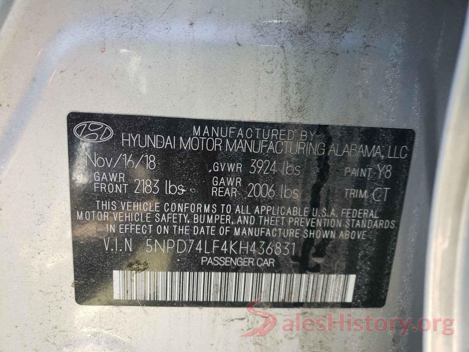 5NPD74LF4KH436831 2019 HYUNDAI ELANTRA