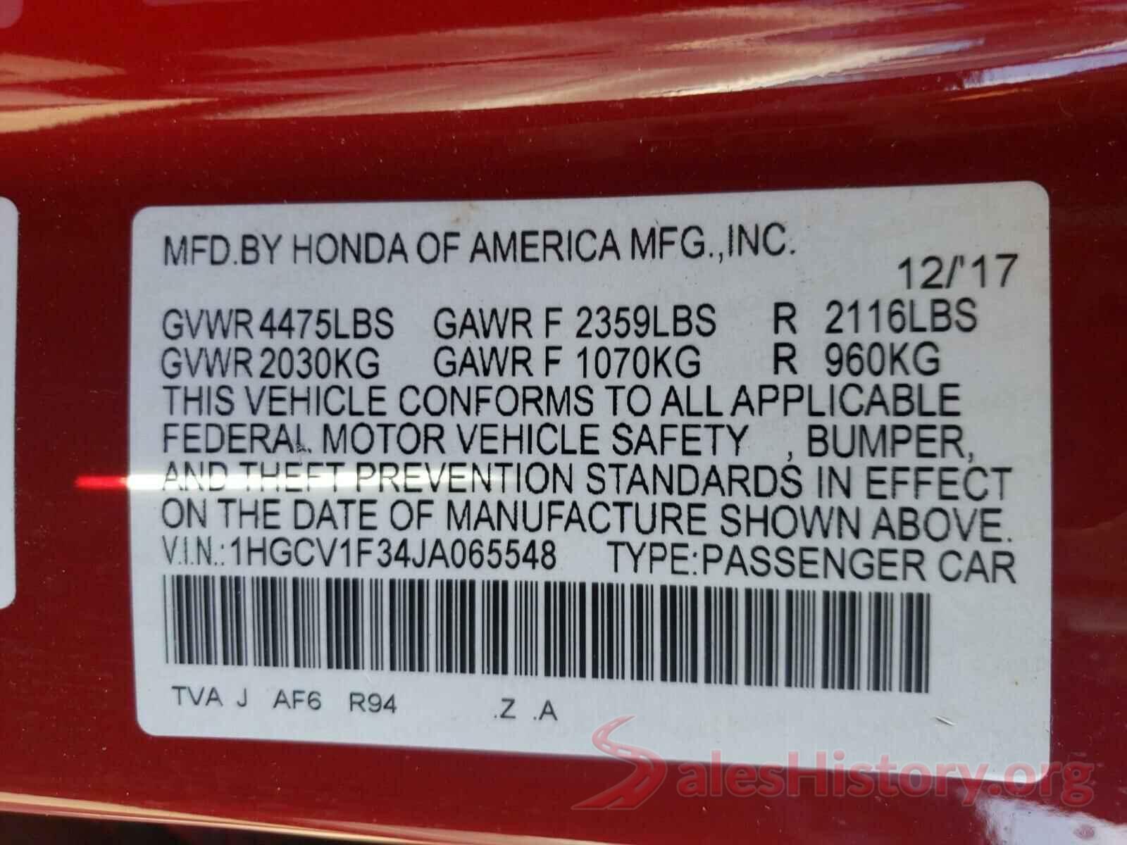 1HGCV1F34JA065548 2018 HONDA ACCORD