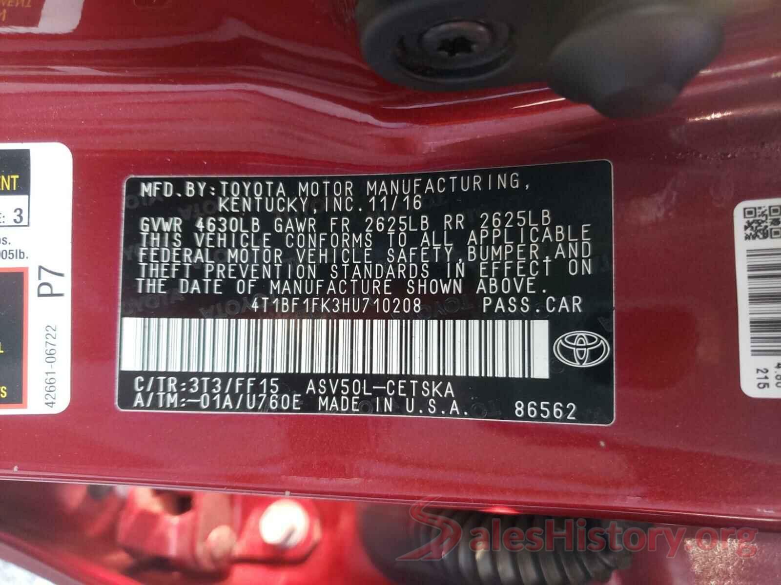 4T1BF1FK3HU710208 2017 TOYOTA CAMRY