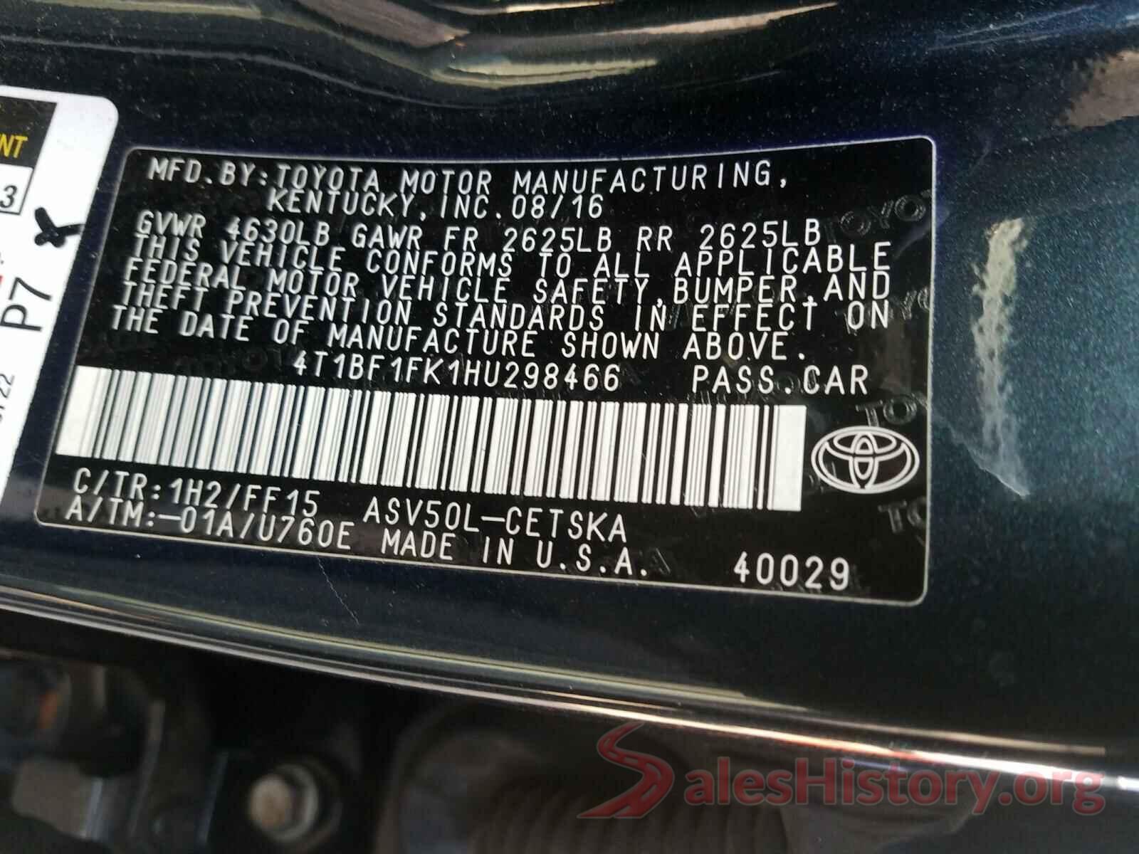 4T1BF1FK1HU298466 2017 TOYOTA CAMRY