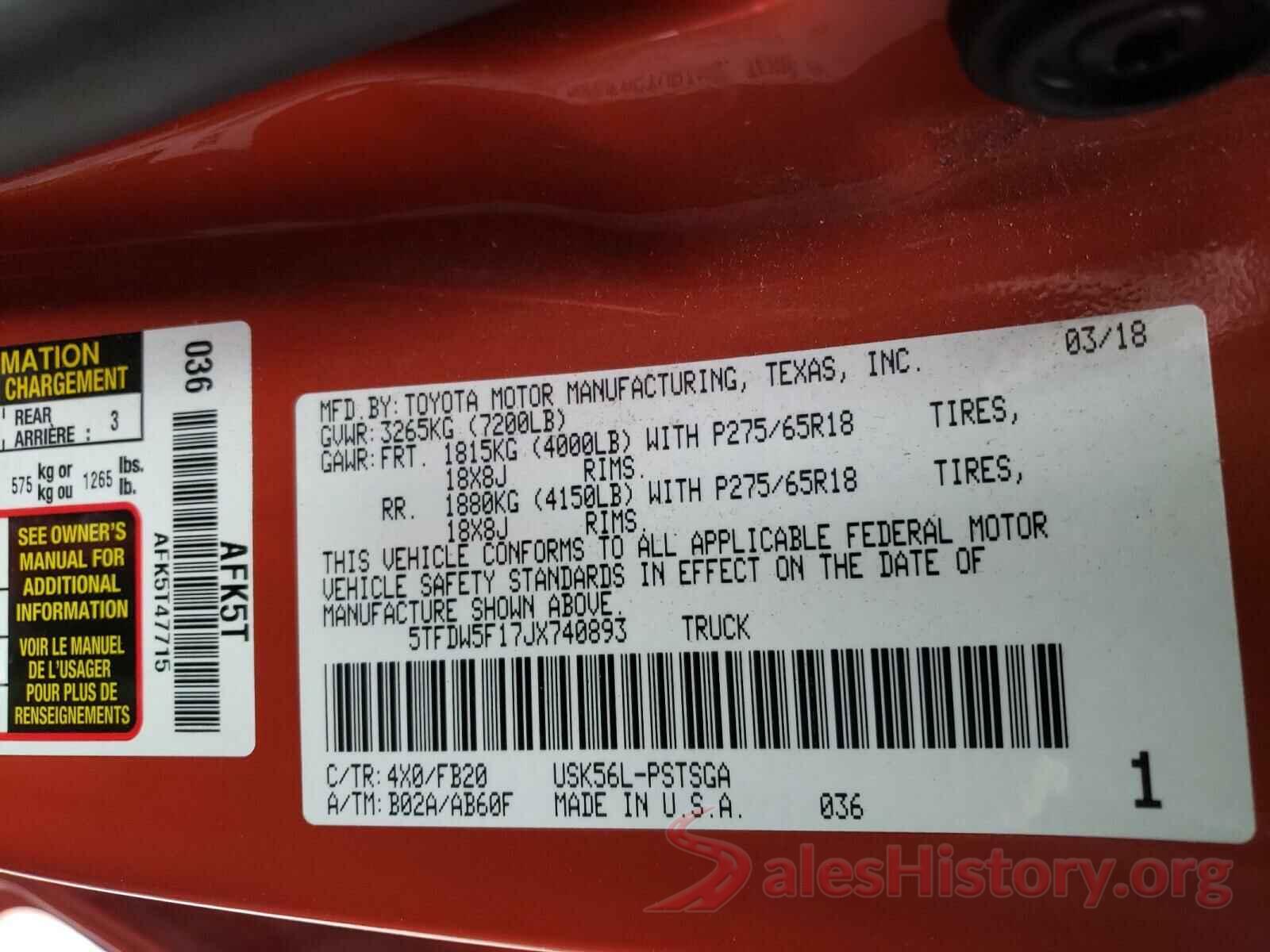 5TFDW5F17JX740893 2018 TOYOTA TUNDRA