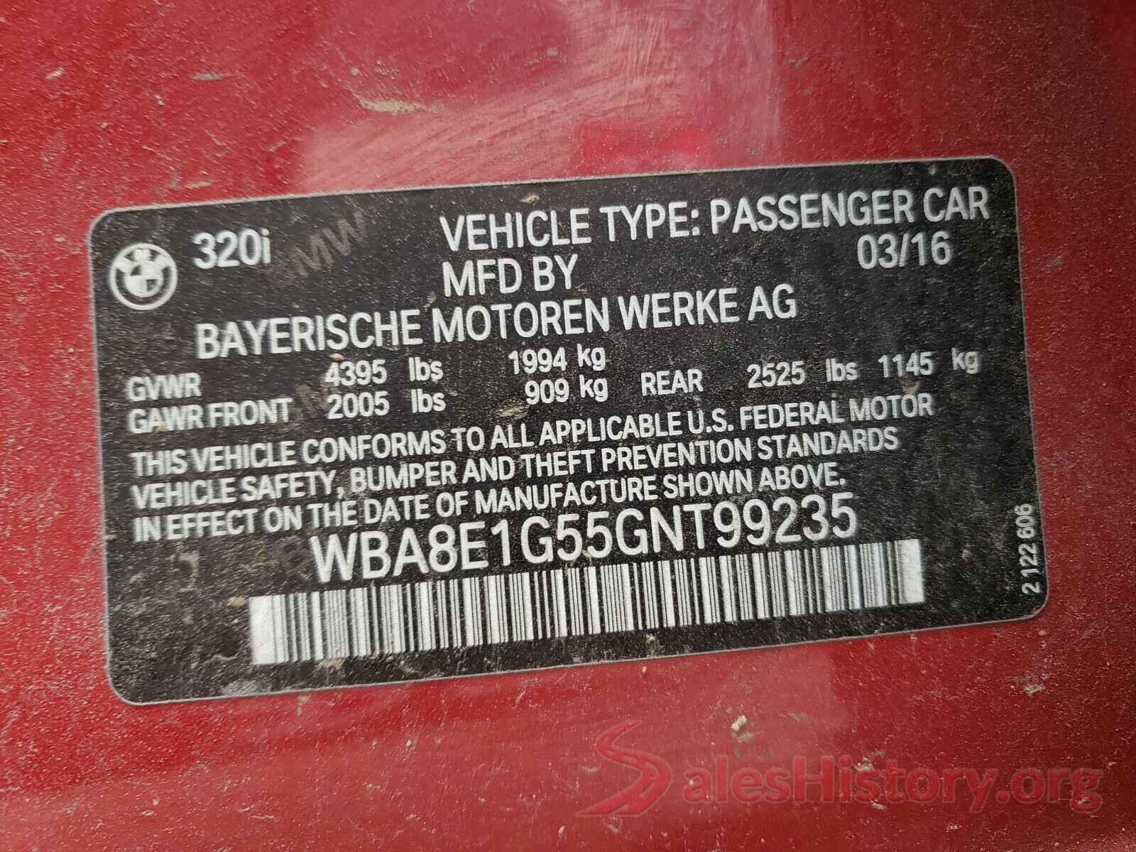 WBA8E1G55GNT99235 2016 BMW 3 SERIES