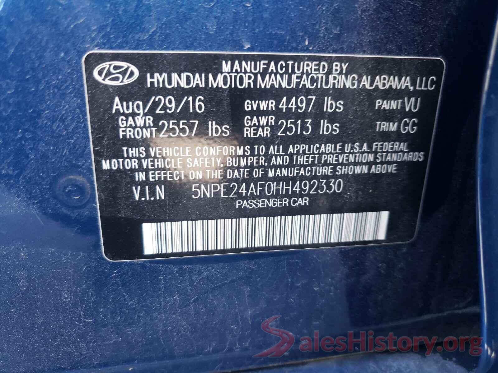 5NPE24AF0HH492330 2017 HYUNDAI SONATA